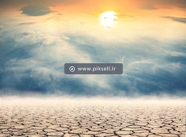 دانلود تصویر با کیفیت از کویر بایر و آسمان و منظره غروب