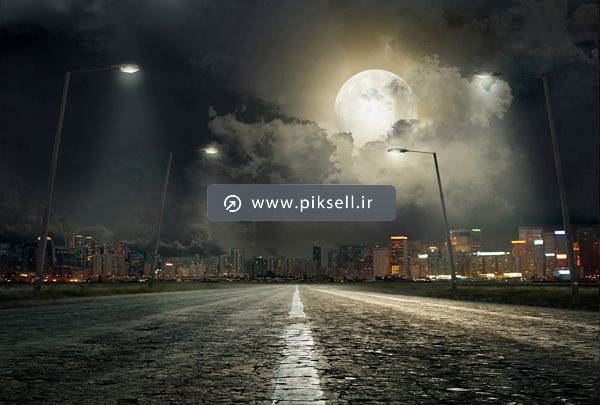 دانلود تصویر با کیفیت از شب و نمای جاده آسفالت و شهر