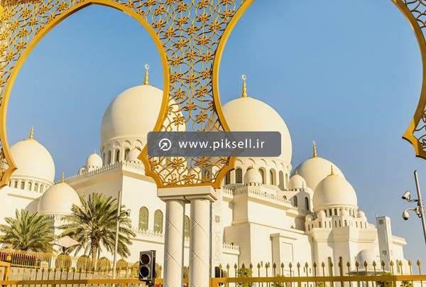 تصویر با کیفیت از نمای بیرونی مسجد شیخ زاید دبی و امارات متحده عربی