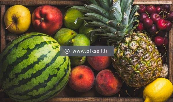 دانلود عکس با کیفیت از مجموعه میوه های تابستانی انجیر ، هلو ، سیب ، هندوانه و آناناس