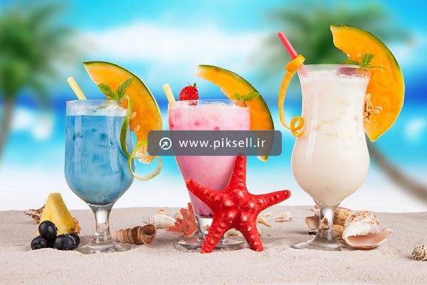 دانلود عکس با کیفیت از لیوان های آبمیوه و ساحلی