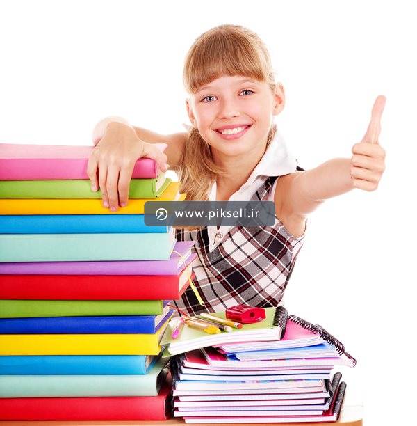 دانلود تصویر با کیفیت از دختر دانش آموز و کتابهای رنگی