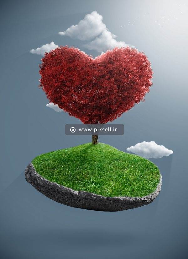 تصویر با کیفیت از طرح سه بعدی چمن و درخت قلب