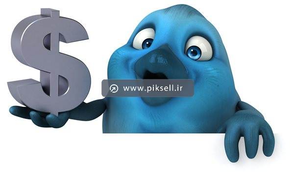 تصویر با کیفیت از پرنده آبی سه بعدی و دلار