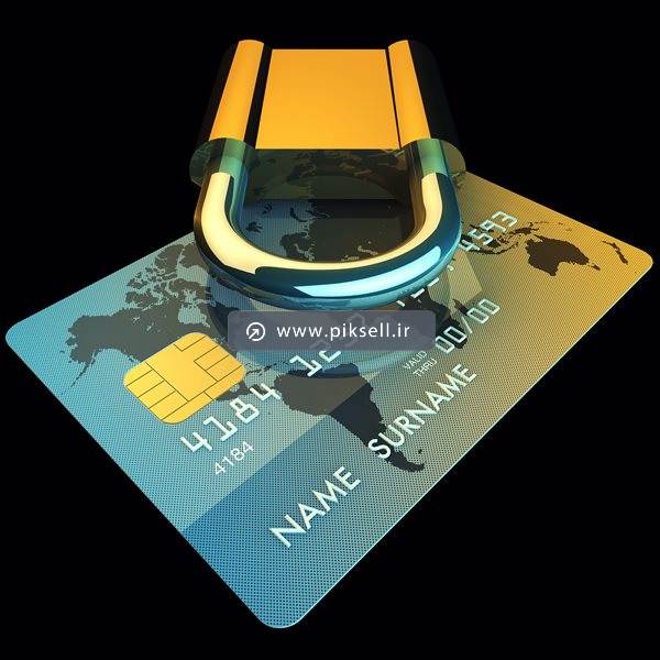 دانلود عکس با کیفیت از کارت بانکی و قفل سه بعدی