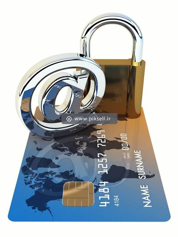 دانلود عکس با کیفیت از کارت بانکی ، قفل سه بعدی و ایمیل