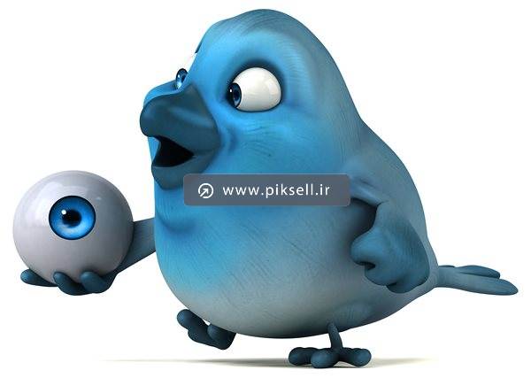 عکس با کیفیت از کاراکتر سه بعدی پرنده آبی و چشم سه بعدی