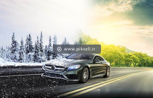 عکس با کیفیت از ماشین مدرن در دو فصل تابستان و زمستان
