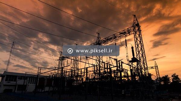 دانلود عکس با کیفیت از نیروگاه تولید برق فشار قوی و غروب