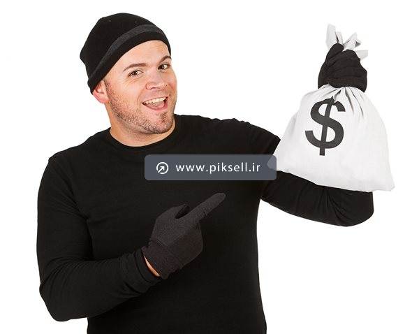 دانلود تصویر با کیفیت از دزد کیسه سکه با کلاه و لباس سیاه
