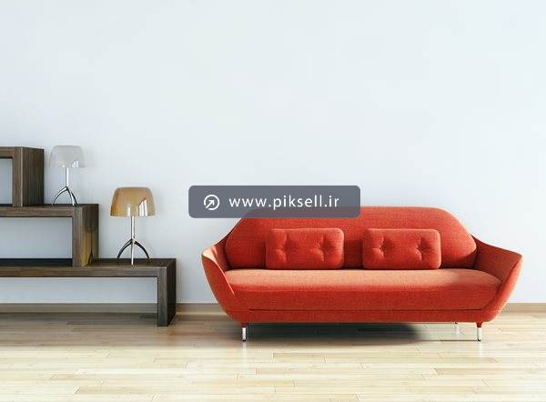 عکس با کیفیت از نمای داخلی خانه ، مبل قرمز و دکور ساده با فرمت jpg