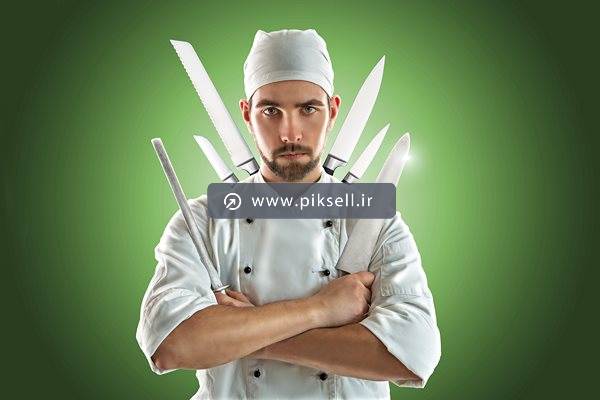 دانلود عکس با کیفیت از سرآشپز مجهز به سلاح چاقو