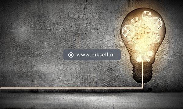 دانلود عکس با کیفیت از لامپ روشن و چرخدنده و ایده و خلاقیت