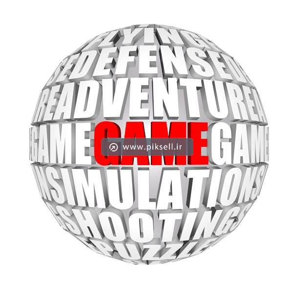 عکس با کیفیت از گوی دایره ای با نوشته game و بکگراندسفید