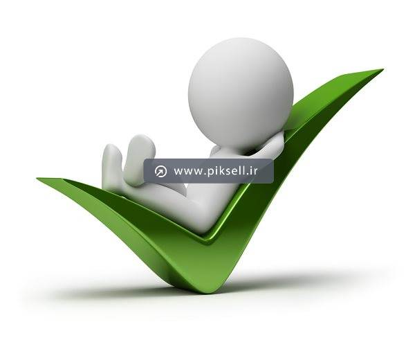دانلود عکس با کیفیت از طرح سه بعدی تیک سبز و آدمک در حال استراحت