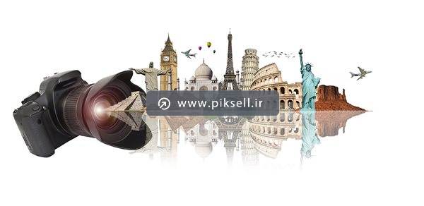 عکس با کیفیت از طرح ترکیبی دوربین عکاسی و دیدنی ها و آثار باستانی جهان با بکگراندسفید