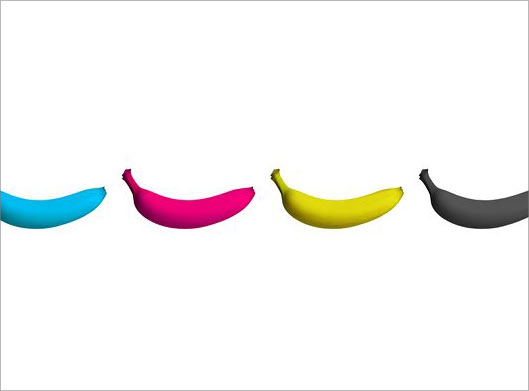 عکس با کیفیت از موزهای رنگی CMYK با بکگراندسفید